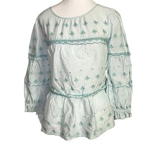Kaari Blue Women's Embroidered Mint Green Long Sleeve Top